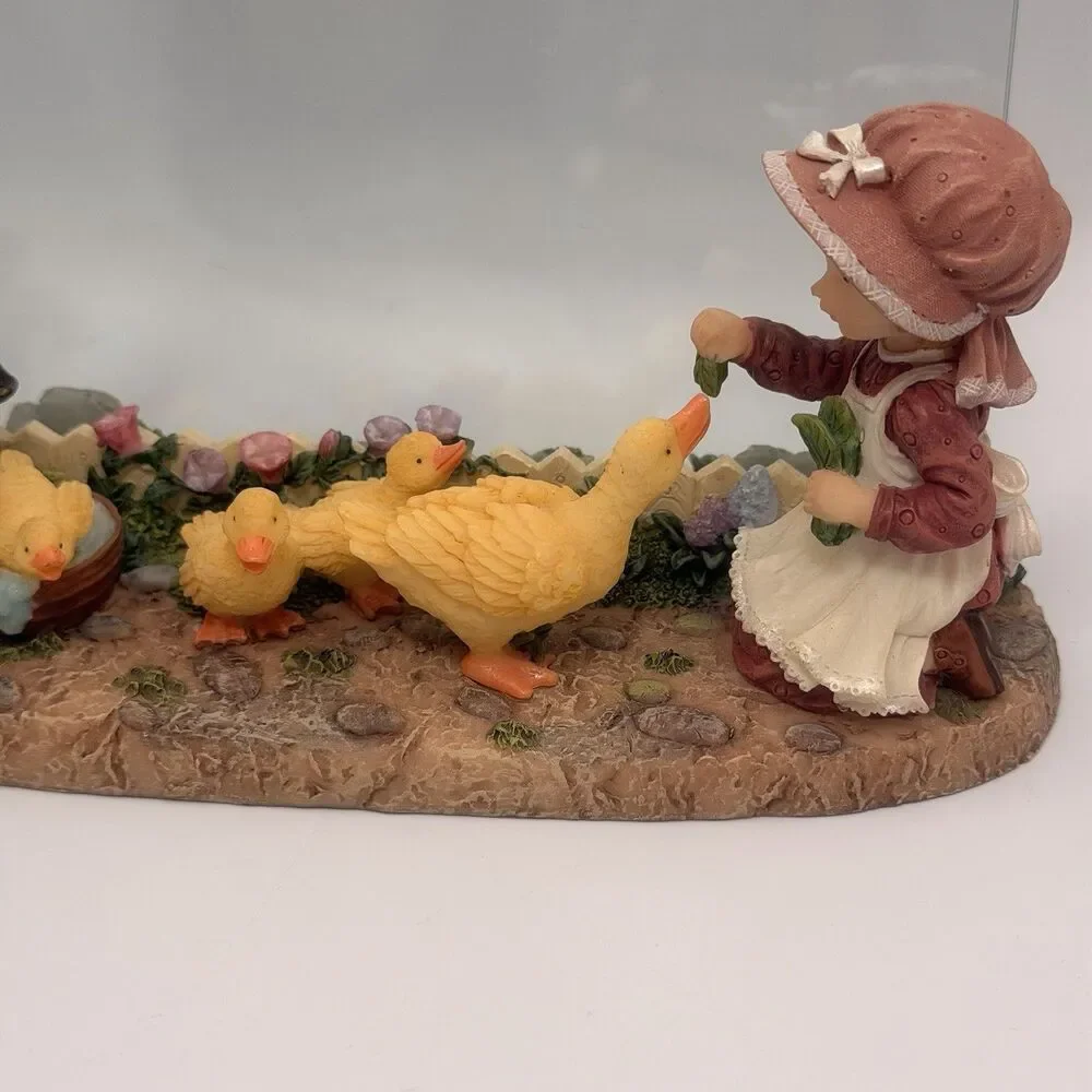 Vintage Girl Feeding Ducks Double Glass Photo Frame 6x4 Country Farmhouse Decor